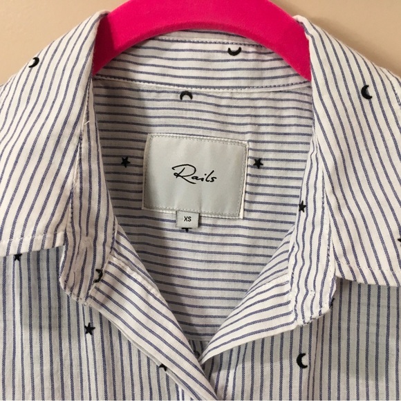 Rails Taylor Flocked moon and star Striped Collared Button up Blue White Xs - Picture 4 of 10